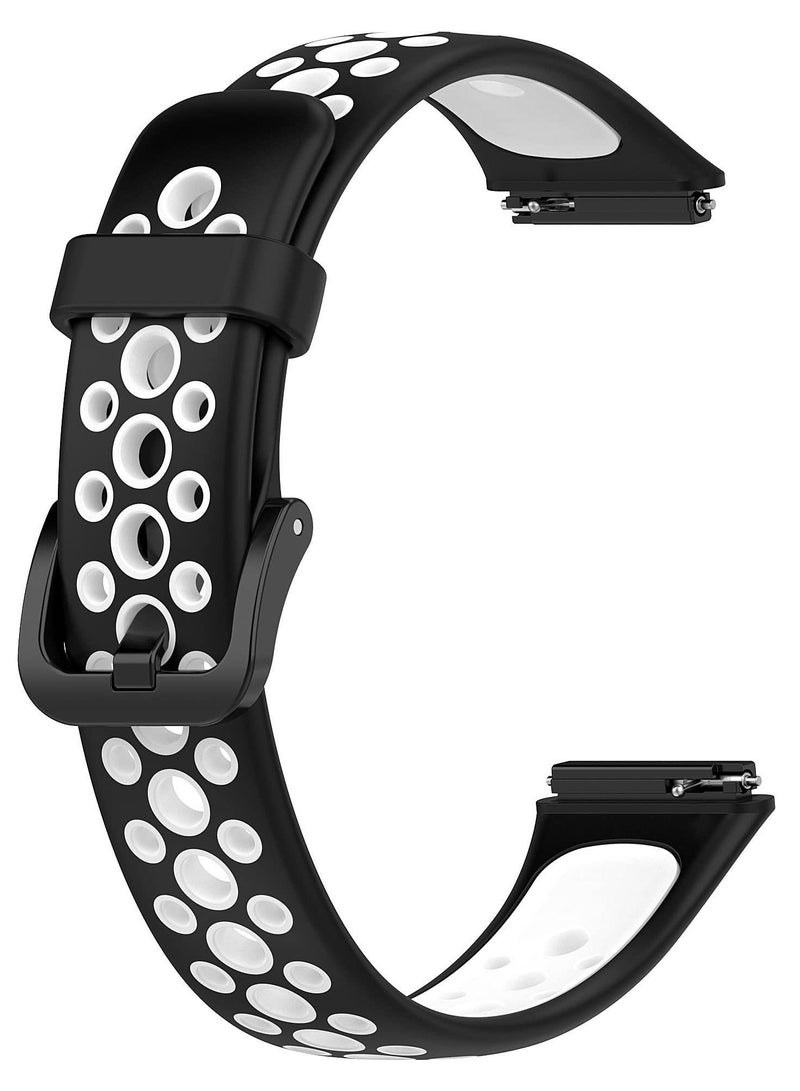 Strap Compatible with Huawei Band 7/Honor Band 7, Replacement Silicone Sport Band_Black/White - Image 2