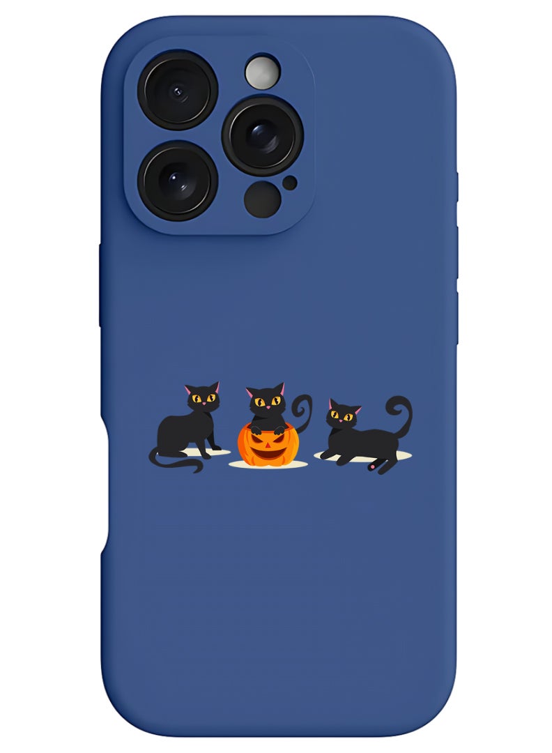 Theodor iPhone 16 Pro Max Blue Protective Slim Fit Case Liquid Silicone Cover with Full Body Protection Anti-Scratch Shockproof Case For iPhone - Cats Pumpkin Halloween2-01 - Image 1