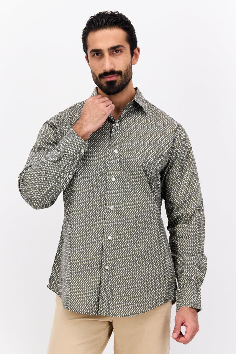 Van Heusen قميص رجالي بأكمام طويلة وقصة عادية مزخرف بألوان متعددة - Image 1