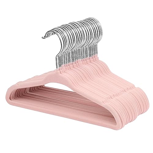 ManGotree Velvet Baby Clothes Hangers, Baby Toddler Kids Hangers with Swivel Hook, Notched Shoulder Design for Kids and Children Clothes (30 Pack, Light Pink) - Image 1
