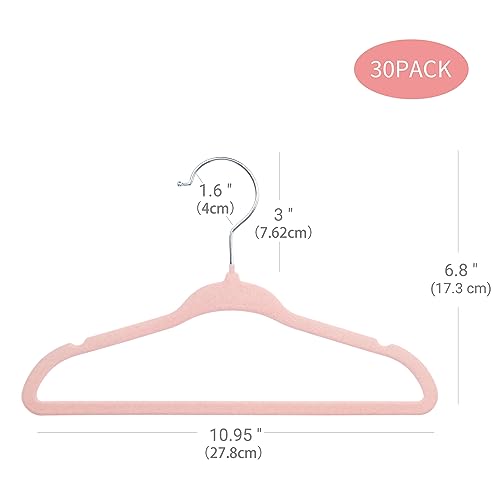 ManGotree Velvet Baby Clothes Hangers, Baby Toddler Kids Hangers with Swivel Hook, Notched Shoulder Design for Kids and Children Clothes (30 Pack, Light Pink) - Image 2