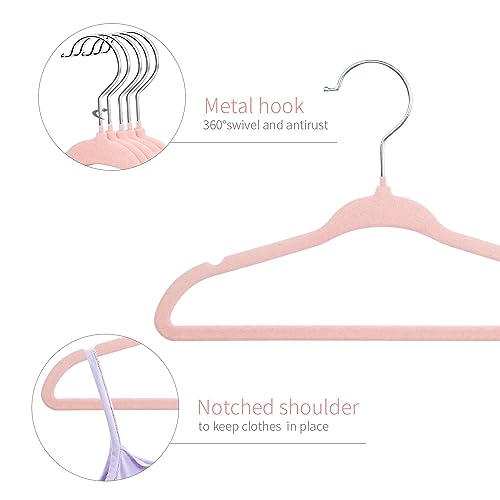 ManGotree Velvet Baby Clothes Hangers, Baby Toddler Kids Hangers with Swivel Hook, Notched Shoulder Design for Kids and Children Clothes (30 Pack, Light Pink) - Image 3