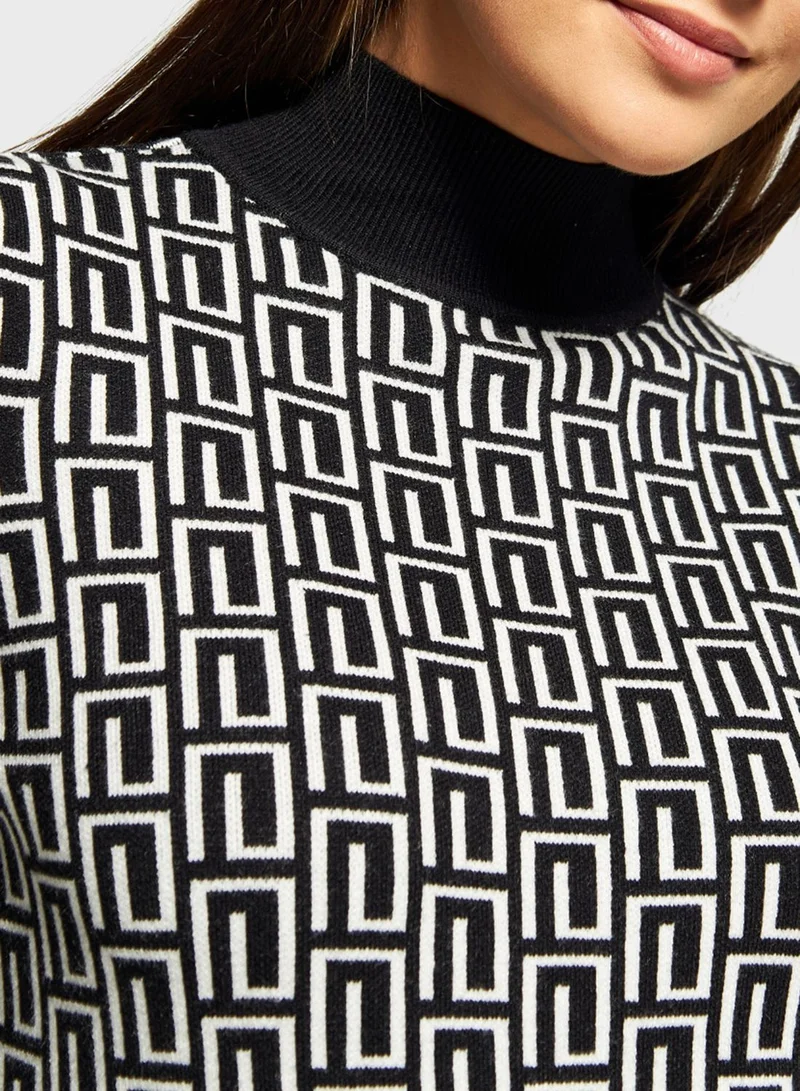 2Xtremz High Neck Printed Knitted Sweater