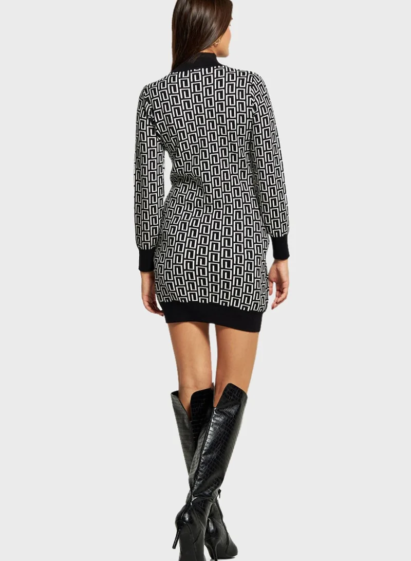 2Xtremz High Neck Printed Knitted Sweater