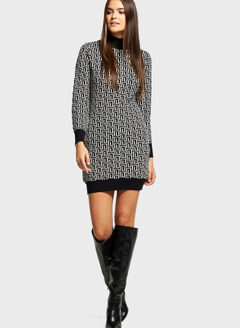 2Xtremz High Neck Printed Knitted Sweater