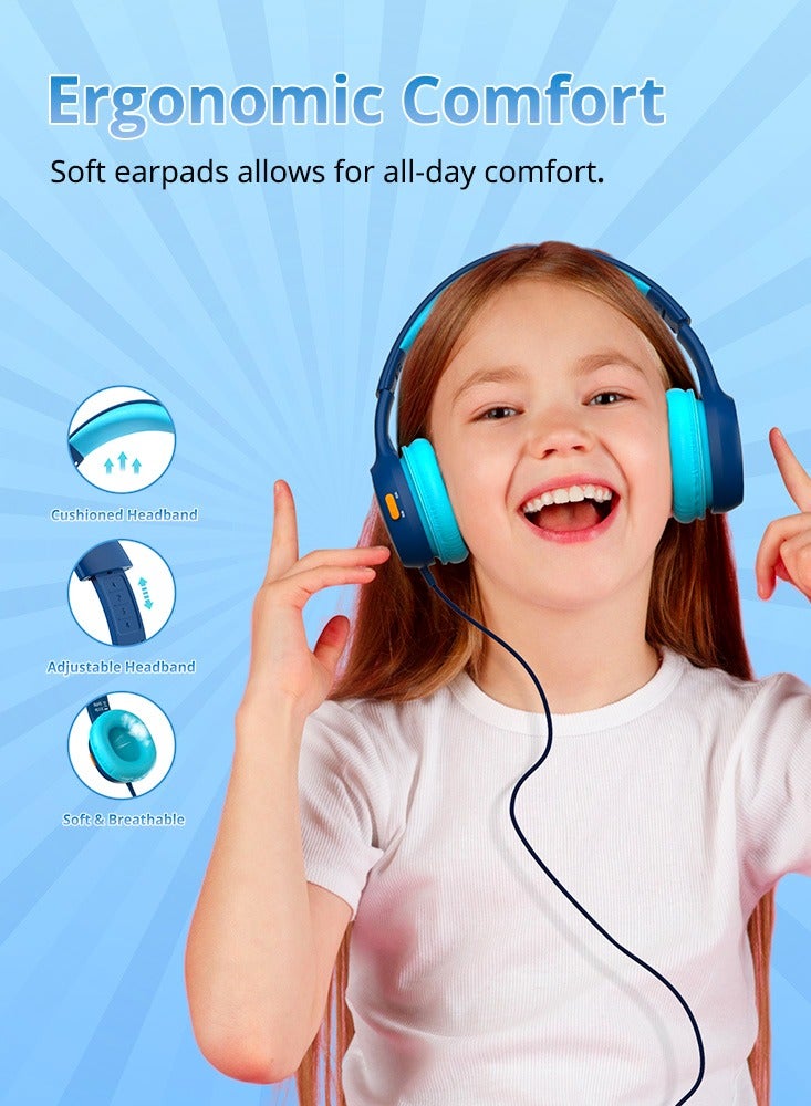 Tronsmart KH01 Kids Headphones for School Travel, Foldable Safe Volume 85/93dB, HD Stereo Sound Over-Ear Boys Girls Headphones for Kid, 3.5mm Kids Headphones with Cord for iPad,, Tablets,KH01(Blue) - Image 2