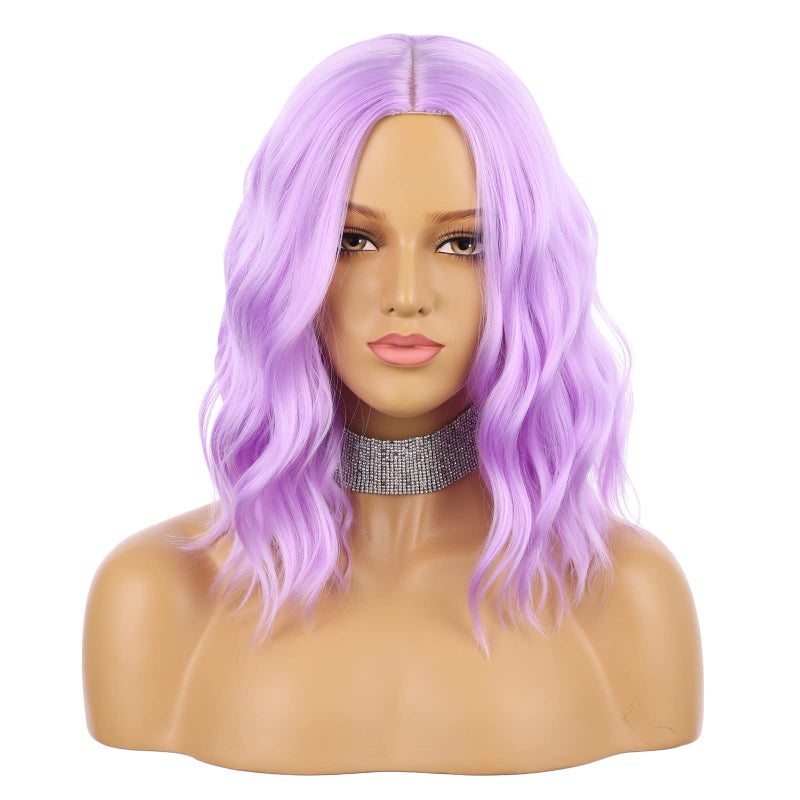 eNilecor Purple Wig Short Colored Wigs Bob Wig for Women Natural Wavy Colorful 14 Inch Middle Part Synthetic Wig for Cosplay Party Costumelavender Purple