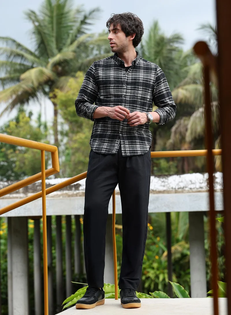CAHOOT  Men's Midnight Black Button-Down Static-Plaid Shirt for Men | Best Price UAE
