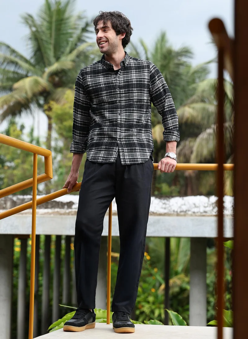 CAHOOT  Men's Midnight Black Button-Down Static-Plaid Shirt for Men | Best Price UAE