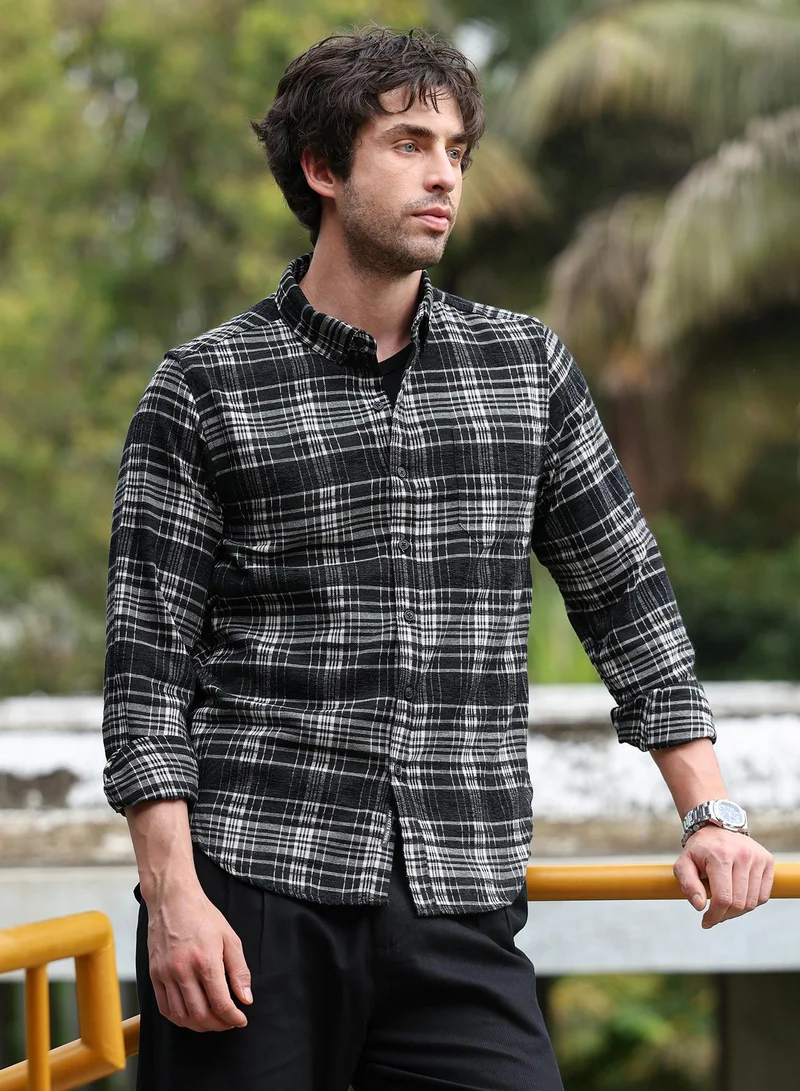 CAHOOT  Men's Midnight Black Button-Down Static-Plaid Shirt for Men | Best Price UAE