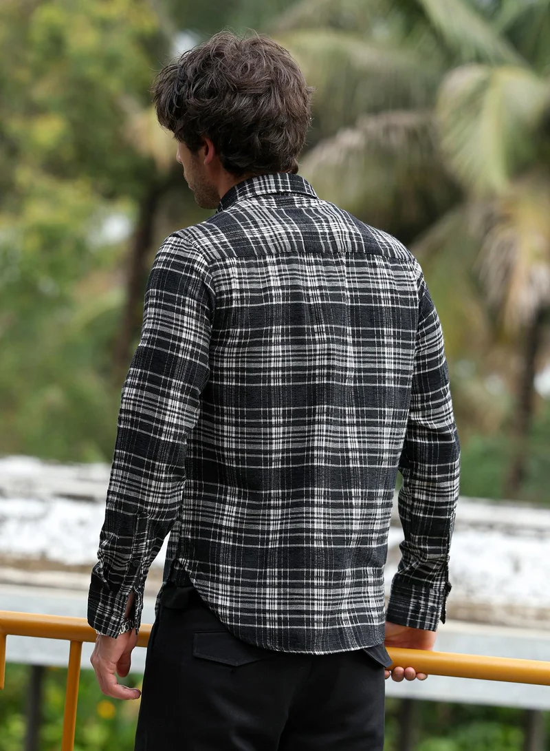 CAHOOT  Men's Midnight Black Button-Down Static-Plaid Shirt for Men | Best Price UAE