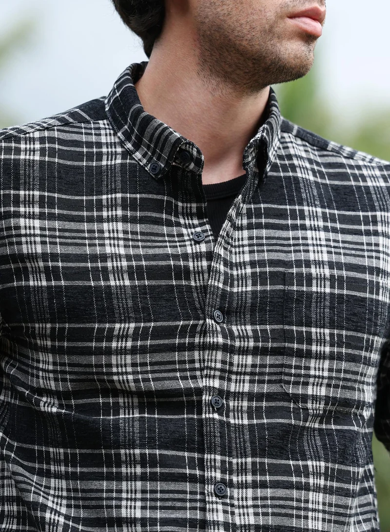 CAHOOT  Men's Midnight Black Button-Down Static-Plaid Shirt for Men | Best Price UAE