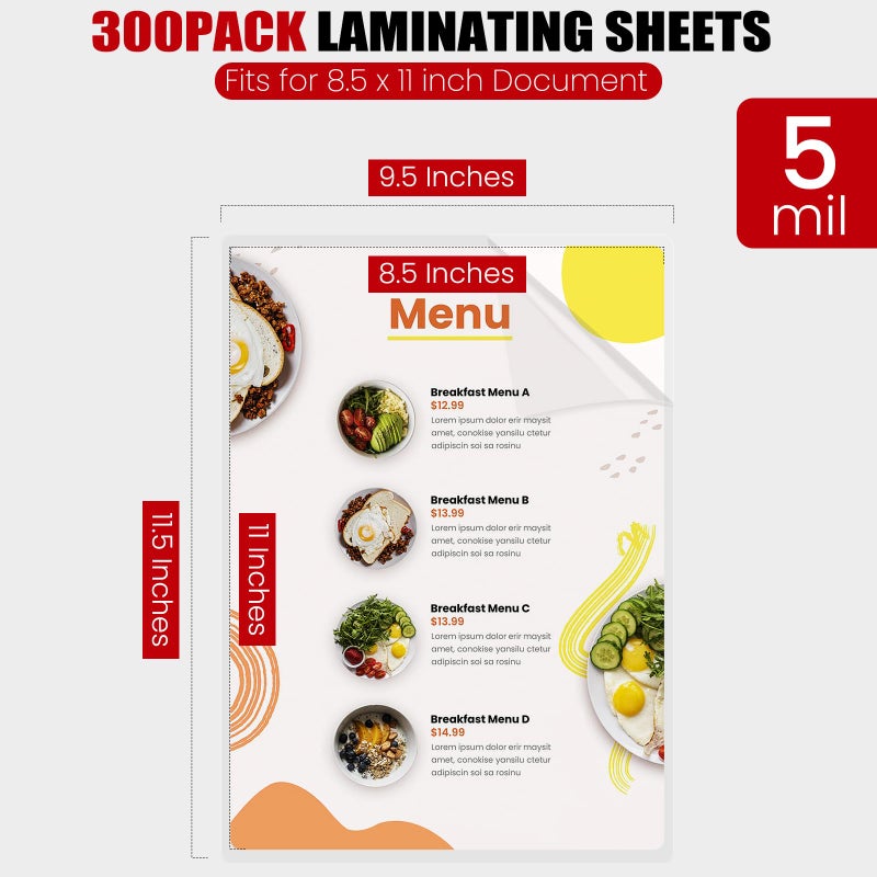 CAREGY 300 Pack Laminating Sheets, Holds 8.5 x 11 Inch Sheets,5 Mil Thermal Laminating Pouches,9 x 11.5 Inches Lamination Sheet Paper for Laminator, Clear, Letter Size, Office and School Supplies - Image 2