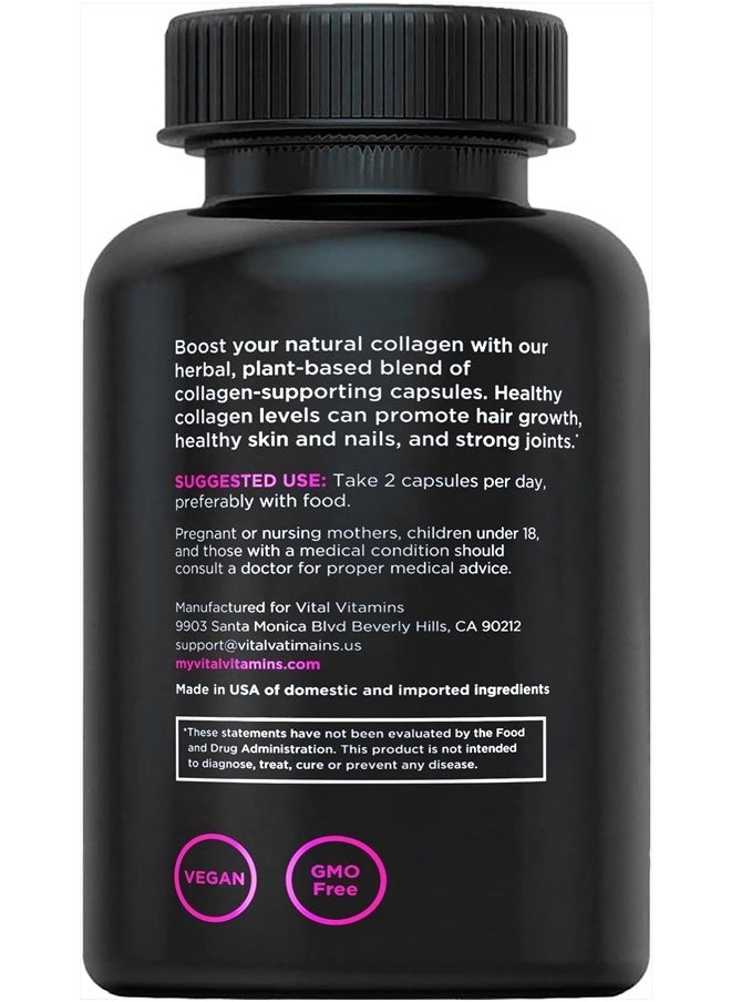 VITAL Vegan Collagen Booster - Plant Supplements - Supports Hair, Skin, Nails And Joints with Hyaluronic Acid - 60 Capsules  - Image 2