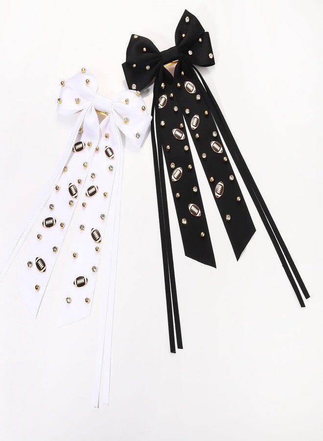 YAHPERN 2PCS Football Hair Bows Game Day Accessories Outfits for Women Football Game Day Hair Bow Clips Large White Black Silky Satin Hair Ribbons Barrettes Football Mom Team Spirit Accessories Gifts - Image 5