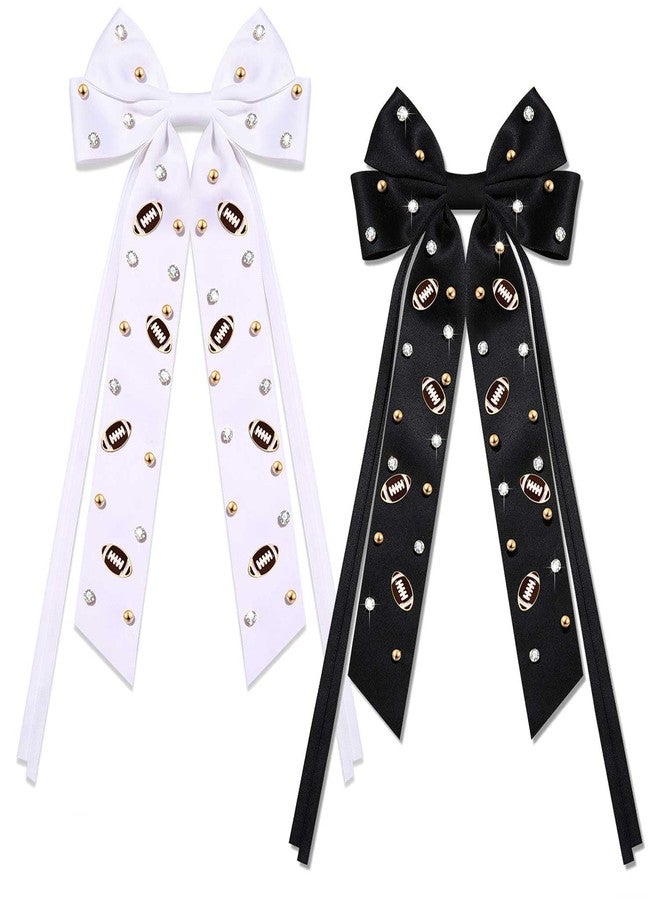 YAHPERN 2PCS Football Hair Bows Game Day Accessories Outfits for Women Football Game Day Hair Bow Clips Large White Black Silky Satin Hair Ribbons Barrettes Football Mom Team Spirit Accessories Gifts - Image 1