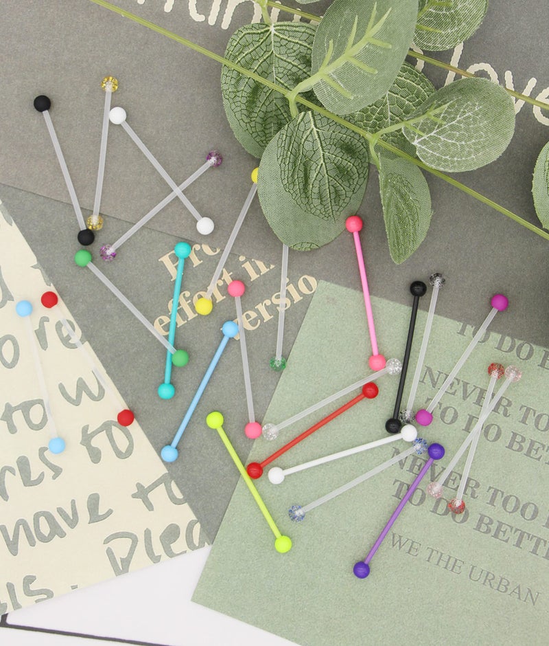 EVELICAL 48Pcs 14G Acrylic Industrial Barbell Earrings for Women Men Cartilage Helix Body Piercing Jewelry 38mm 1&1/2 Inch Piercing Bar Style A - Image 4