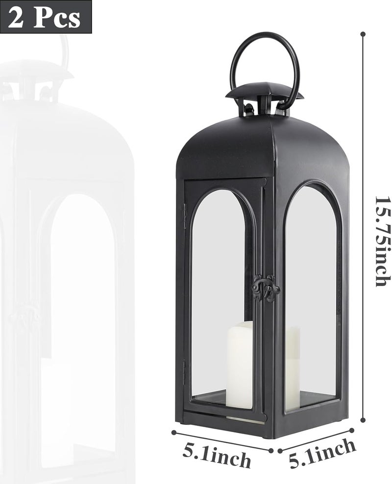 Bdor 2 Pack 16 Inches Metal and Tempered Glass Decorative Lantern with Electronic Wax Effect - Indoor/Outdoor Decorative Lighting, Handcrafted Aesthetic, Perfect for Home, Parties, and Holiday Decor - Image 2
