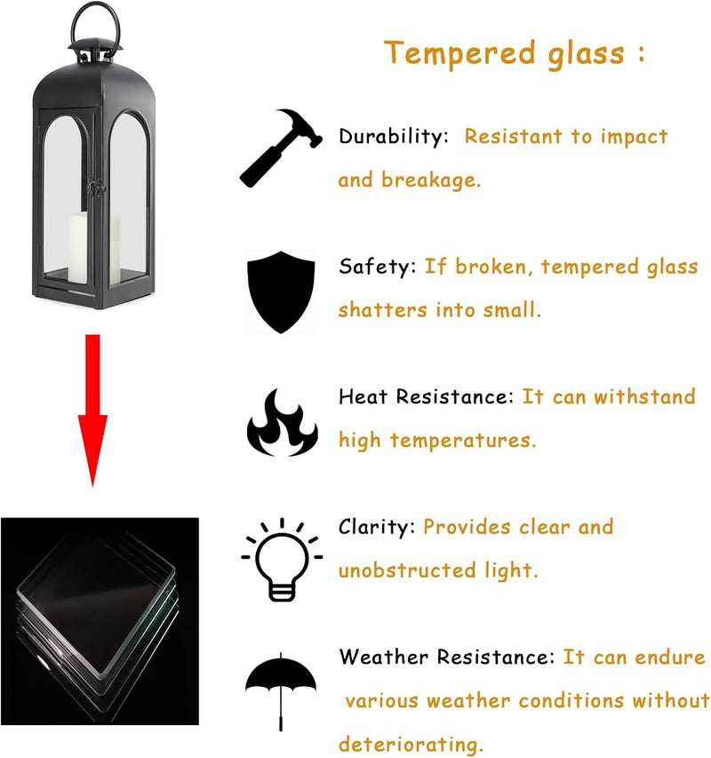 Bdor 2 Pack 16 Inches Metal and Tempered Glass Decorative Lantern with Electronic Wax Effect - Indoor/Outdoor Decorative Lighting, Handcrafted Aesthetic, Perfect for Home, Parties, and Holiday Decor - Image 3
