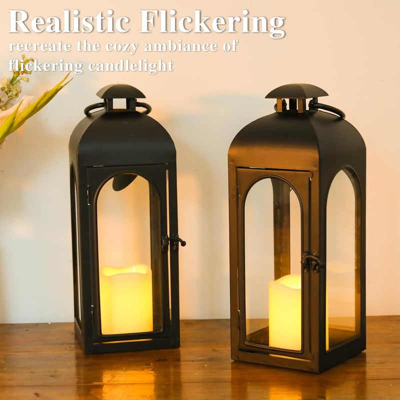 Bdor 2 Pack 16 Inches Metal and Tempered Glass Decorative Lantern with Electronic Wax Effect - Indoor/Outdoor Decorative Lighting, Handcrafted Aesthetic, Perfect for Home, Parties, and Holiday Decor - Image 5