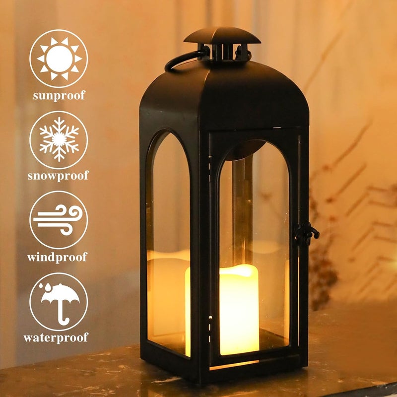 Bdor 2 Pack 16 Inches Metal and Tempered Glass Decorative Lantern with Electronic Wax Effect - Indoor/Outdoor Decorative Lighting, Handcrafted Aesthetic, Perfect for Home, Parties, and Holiday Decor - Image 4