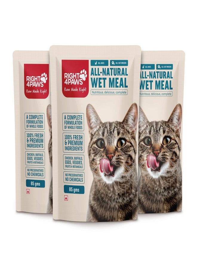 Right4Paws Raw Cat Wet Food - 85g x 3 | Complete Whole-Food Meal | Chicken, Buffalo & Egg | Grain-Free, No Preservatives | Probiotics | All Breeds & Ages (Pack of 3) - Image 1