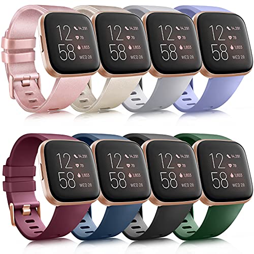 Mugust 8 Pack Sport Bands Compatible with Fitbit Versa 2 / Fitbit Versa/Versa Lite/Versa SE, Classic Soft Silicone Replacement Wristbands Straps for Fitbit Versa 2 Smart Watch Women Men (8 Pack B, Large) - Image 1