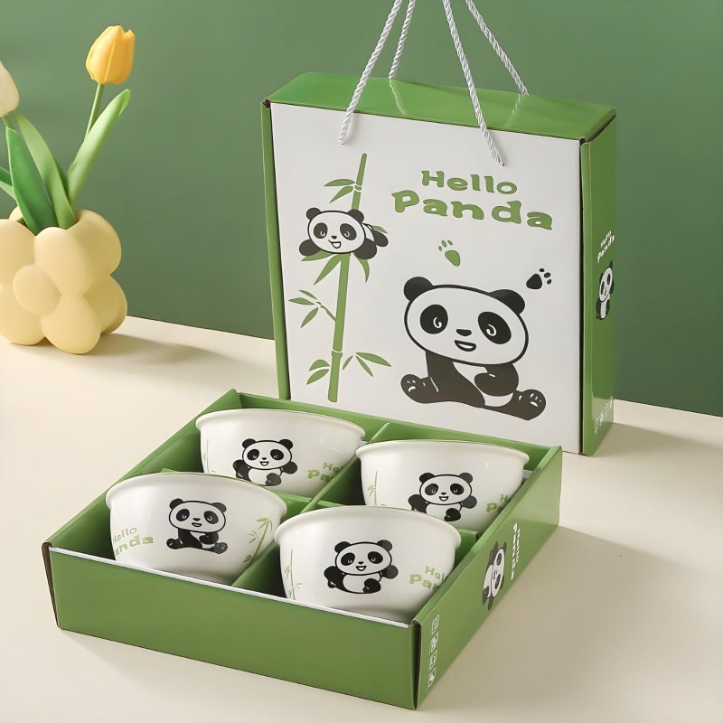 VELINEX Printed Panda Ceramic Porcelain Bowl Set for Oatmeal, Salad, Dessert, Fruit, Rice, Snack, Panda Theme Bowlset, Dishwasher & Microwave Safe (Set of 4 Pcs.) - Image 1