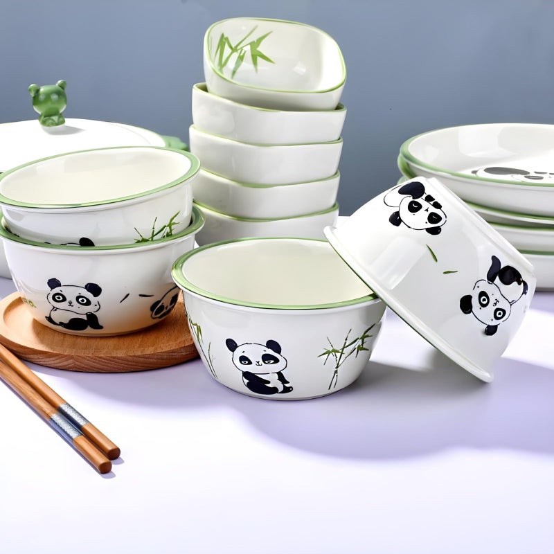 VELINEX Printed Panda Ceramic Porcelain Bowl Set for Oatmeal, Salad, Dessert, Fruit, Rice, Snack, Panda Theme Bowlset, Dishwasher & Microwave Safe (Set of 4 Pcs.) - Image 4