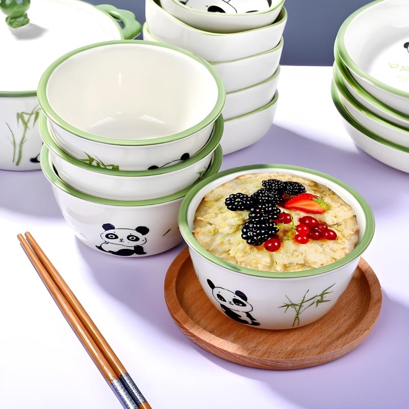 VELINEX Printed Panda Ceramic Porcelain Bowl Set for Oatmeal, Salad, Dessert, Fruit, Rice, Snack, Panda Theme Bowlset, Dishwasher & Microwave Safe (Set of 4 Pcs.) - Image 5