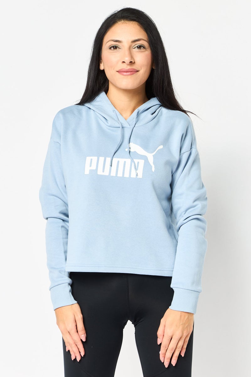 PUMA هودي قصير بأكمام طويلة للنساء بتصميم مريح، أزرق فاتح - Image 1