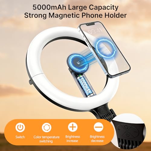Stjiatu Magnetic Overhead Phone Mount with 10” Ring Light, 5000mAh Flexible Articulating Circle Lamp Table Tripod, iPhone Stand for Video Recording Cooking Nail, Zoom Meeting, Live Streaming Tiktok - Image 4