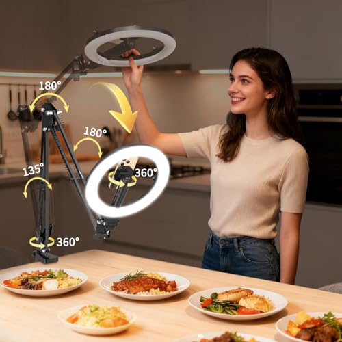 Stjiatu Magnetic Overhead Phone Mount with 10” Ring Light, 5000mAh Flexible Articulating Circle Lamp Table Tripod, iPhone Stand for Video Recording Cooking Nail, Zoom Meeting, Live Streaming Tiktok - Image 5