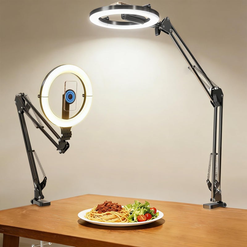 Stjiatu Magnetic Overhead Phone Mount with 10” Ring Light, 5000mAh Flexible Articulating Circle Lamp Table Tripod, iPhone Stand for Video Recording Cooking Nail, Zoom Meeting, Live Streaming Tiktok - Image 2