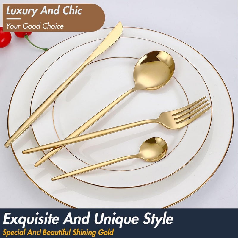 Swift 24-Piece Gold Silverware Cutlery Set | Stainless Steel Flatware for 6 | Gold Spoons and Forks | Mirror Polished Cutlery for Home, Kitchen, Restaurant, Wedding | Dishwasher Safe - Image 4
