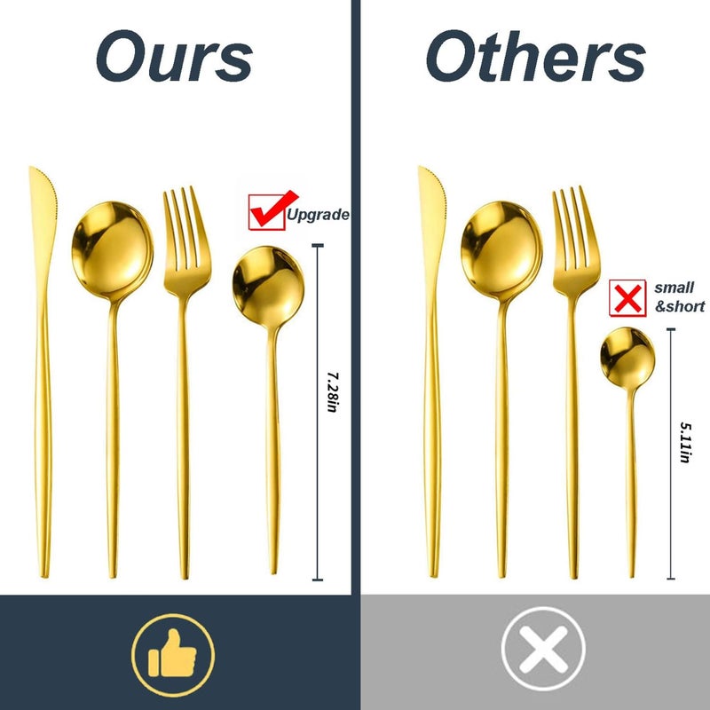 Swift 24-Piece Gold Silverware Cutlery Set | Stainless Steel Flatware for 6 | Gold Spoons and Forks | Mirror Polished Cutlery for Home, Kitchen, Restaurant, Wedding | Dishwasher Safe - Image 2