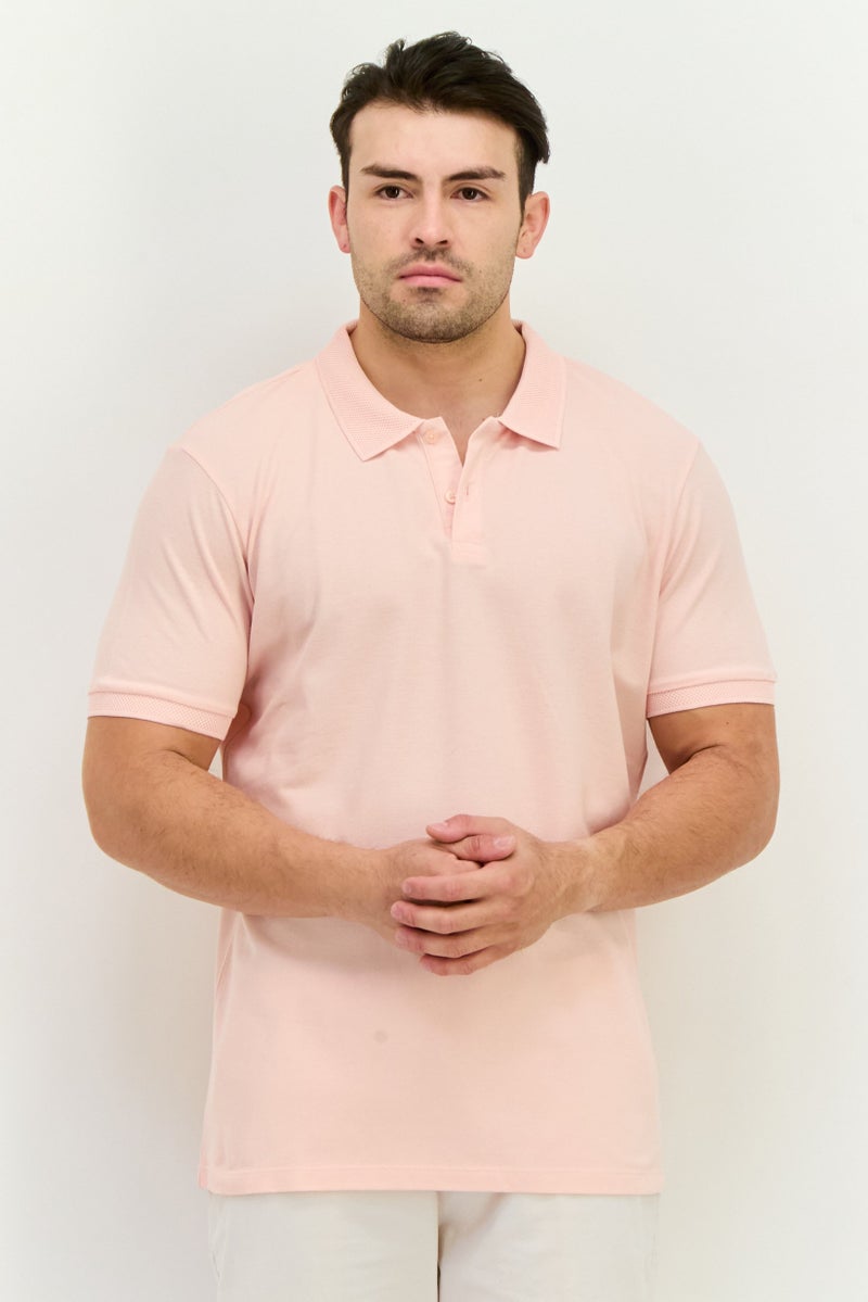 Riders By Lee Men Regular Fit Solid Short Sleeves Polo Shirt, Light Pink - Image 1