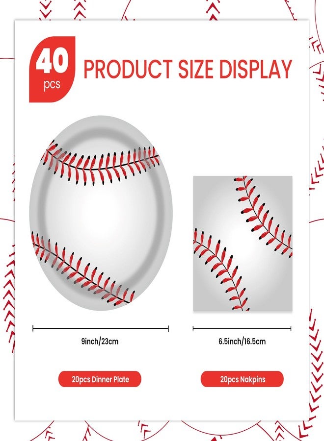 LDFDRT 40 Pcs Baseball Party Dessert Plates and Napkins Sets 9" Paper Plates and 6.5" Napkins Party Supplies Tableware Decoration For Birthday Picnic - Image 4