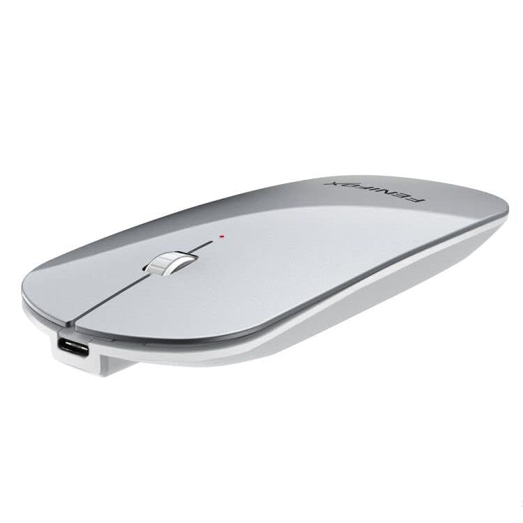 FENIFOX Wireless Bluetooth Mouse, Ultra-Thin Flat and Slim Silent USB-C Rechargeable Travel Mini Portable Mouse for Mac iPad Laptop MacBook Tablet Chromebook - White and Silver - Image 2