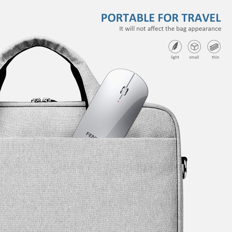 FENIFOX Wireless Bluetooth Mouse, Ultra-Thin Flat and Slim Silent USB-C Rechargeable Travel Mini Portable Mouse for Mac iPad Laptop MacBook Tablet Chromebook - White and Silver - Image 4