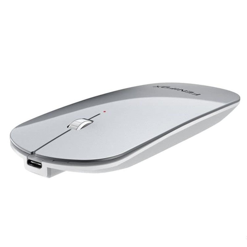 FENIFOX Wireless Bluetooth Mouse, Ultra-Thin Flat and Slim Silent USB-C Rechargeable Travel Mini Portable Mouse for Mac iPad Laptop MacBook Tablet Chromebook - White and Silver - Image 1
