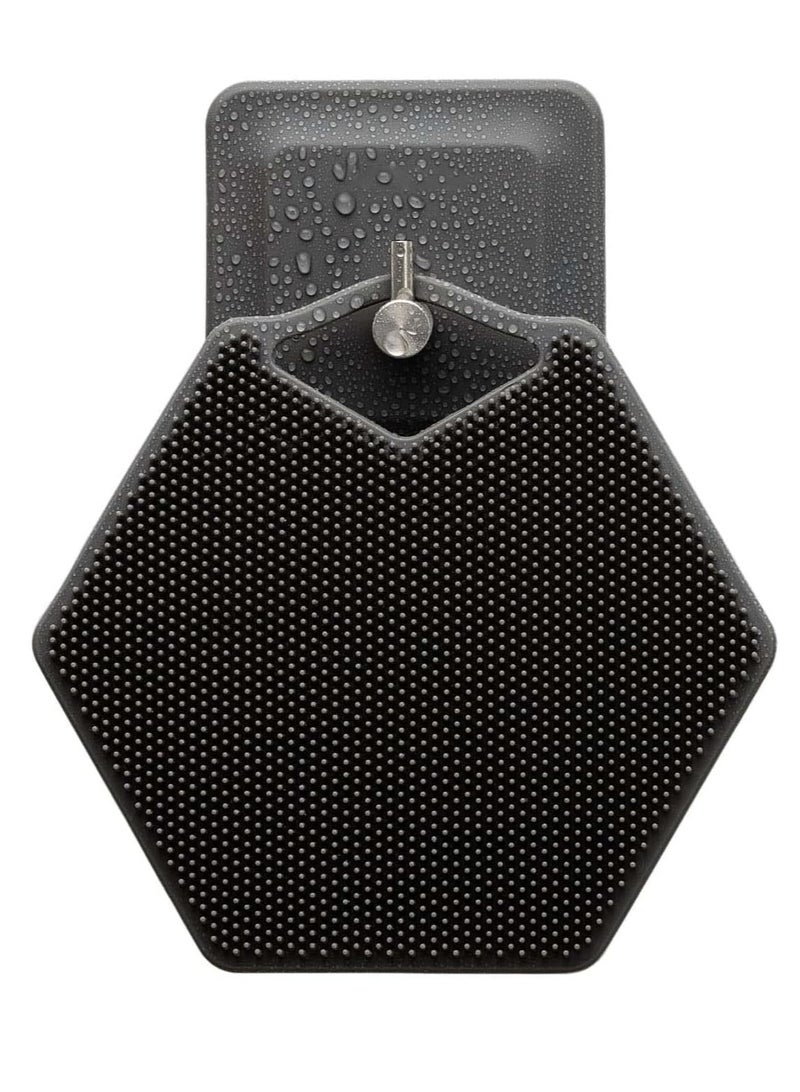 Red Blossom Body Scrubber & Storage Hook Set, Silicone Shower & Bathroom Accessory, Features Silicone-Grip Technology, Removable & Reusable Gentle Exfoliator Pad & Massager (Black)  - Image 1