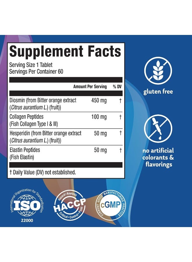 Elements Supreme Veins - Dietary Supplement, Supports Healthy Circulation And Elasticity In Leg Veins With Diosmin, Hesperidin, 60 Tablets (60 Servings) - Image 2