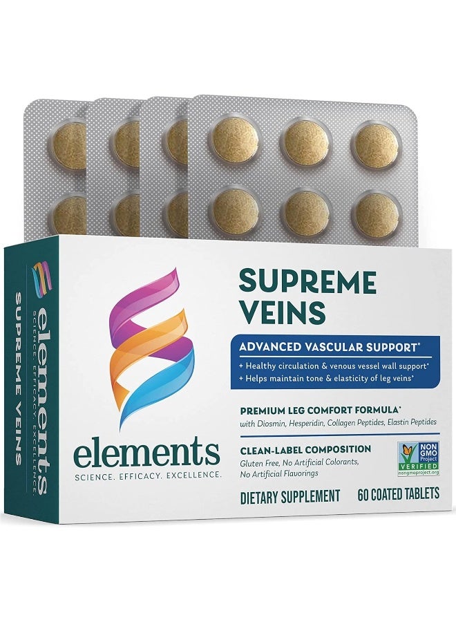 Elements Supreme Veins - Dietary Supplement, Supports Healthy Circulation And Elasticity In Leg Veins With Diosmin, Hesperidin, 60 Tablets (60 Servings) - Image 1