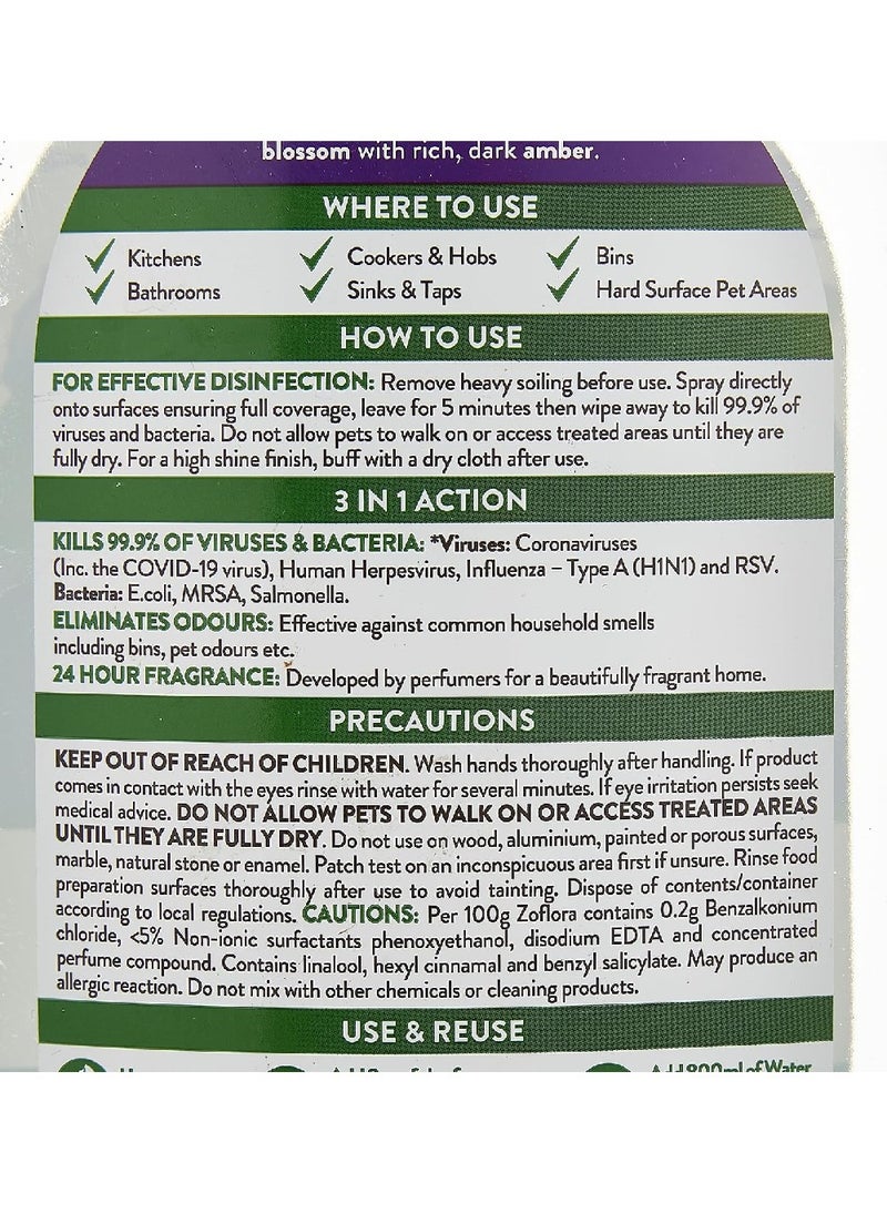 Zoflora 800 ml, Midnight Blooms Multi-Purpose Disinfectant Anti-bacterial Cleaner Spray, Cuts through Grease & Grime. - Image 3