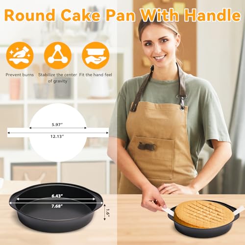tutikuki 6 Inch Cake Pan 3PCS Nonstick Round Cake Pans with 100 PCS Parchment Paper Carbon Steel Smash Cake Baking Pans with Handle Dishwasher Safe - Image 3