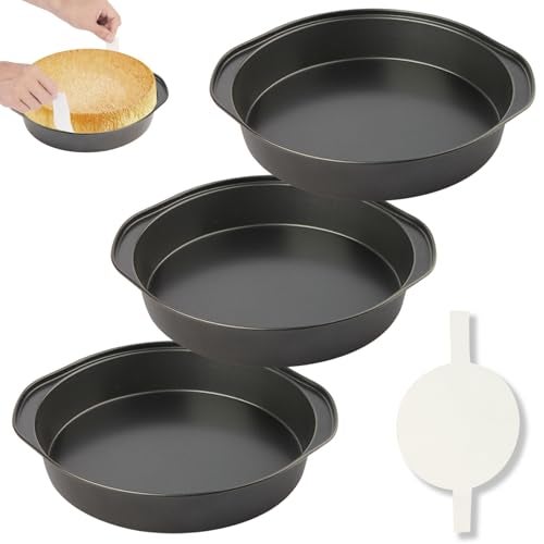 tutikuki 6 Inch Cake Pan 3PCS Nonstick Round Cake Pans with 100 PCS Parchment Paper Carbon Steel Smash Cake Baking Pans with Handle Dishwasher Safe - Image 1