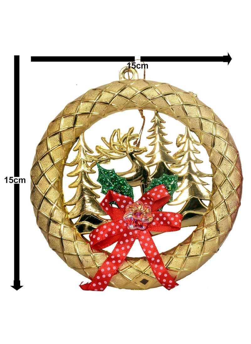 RASHRI ; One For All Rashri One for all Christmas Reindeer Wreath Wall Door Tree Hanging Decoration for Xmas Party Door Garland Ornament Christmas Decorations for Home Christmas Gifts Golden  - Image 3