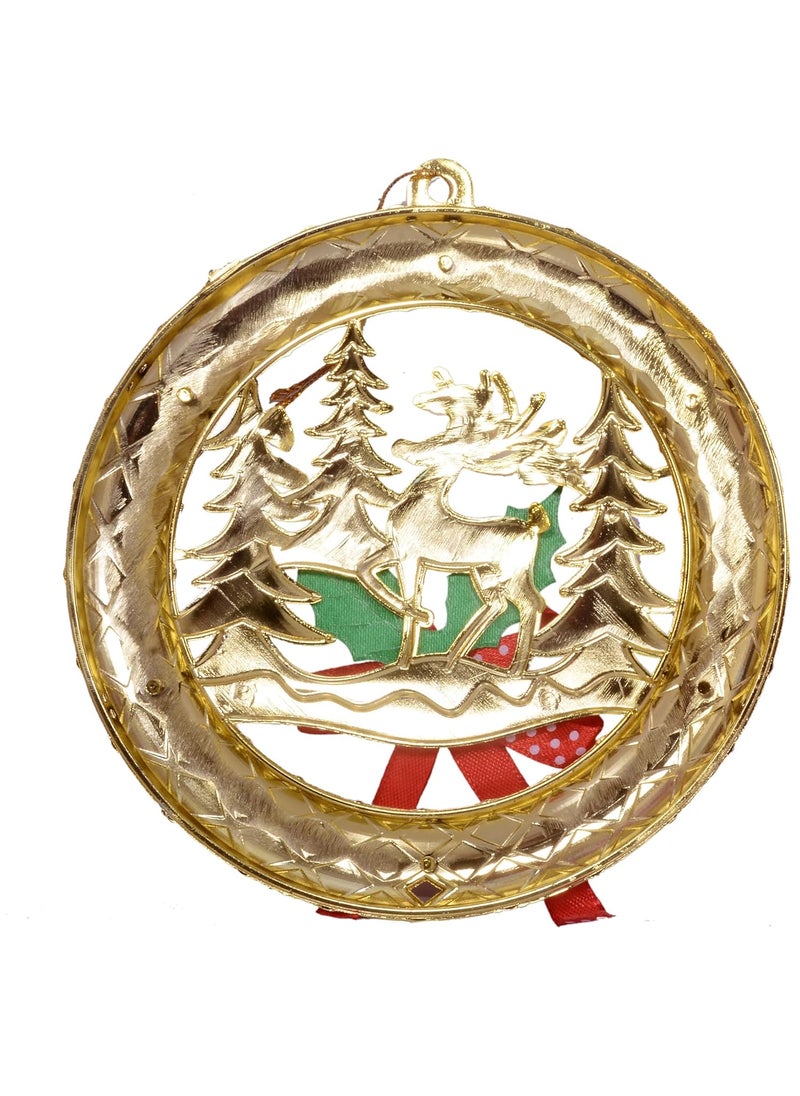 RASHRI ; One For All Rashri One for all Christmas Reindeer Wreath Wall Door Tree Hanging Decoration for Xmas Party Door Garland Ornament Christmas Decorations for Home Christmas Gifts Golden  - Image 2