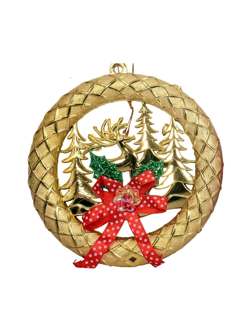 RASHRI ; One For All Rashri One for all Christmas Reindeer Wreath Wall Door Tree Hanging Decoration for Xmas Party Door Garland Ornament Christmas Decorations for Home Christmas Gifts Golden  - Image 1